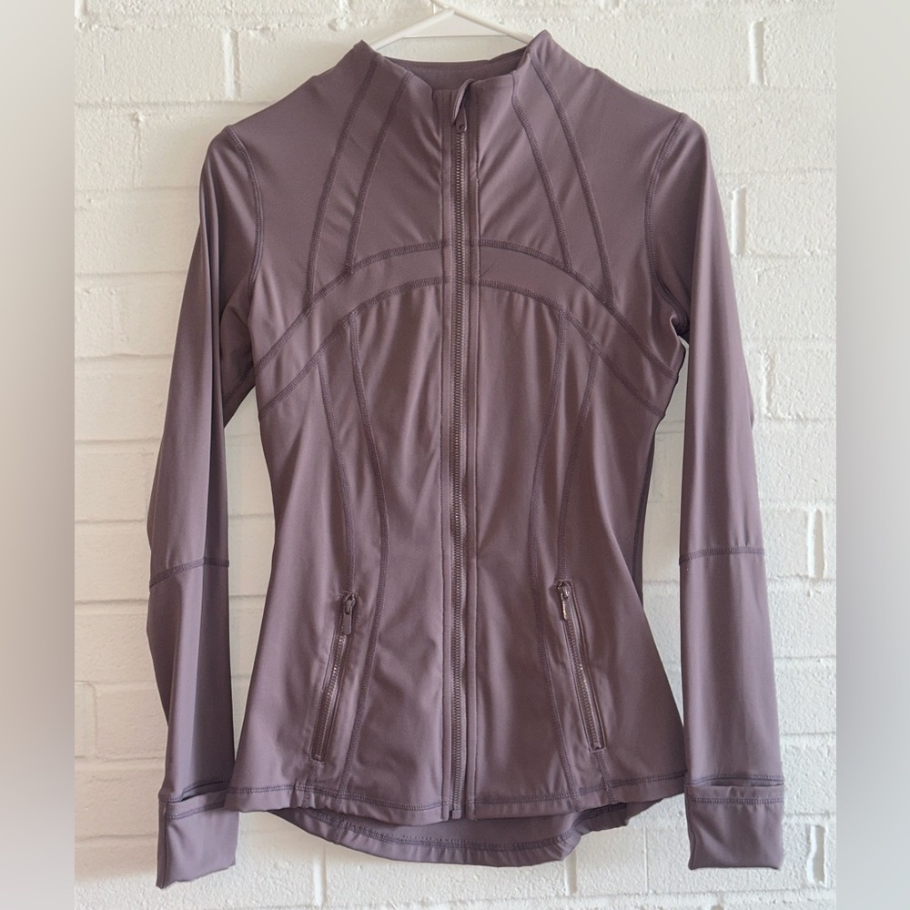 Purple Utility Jacket with High Collar and Full-Length Zipper